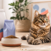 Gato con paquetes de comida