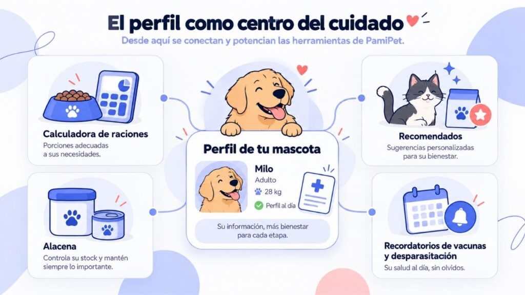 El perfil de mascota como centro que conecta las herramientas de cuidado de Pamipet